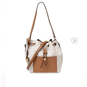 Michael Kors White Monogram Coated Canvas Medium Greenwich Bucket Bag